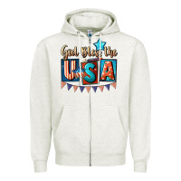 Oatmeal Heather God bless the USA 4th of july Zipper Hoodie - CowGirlArtShop