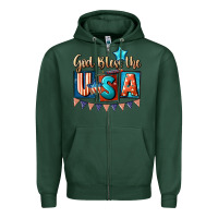 Sports Green God bless the USA 4th of july Zipper Hoodie - CowGirlArtShop