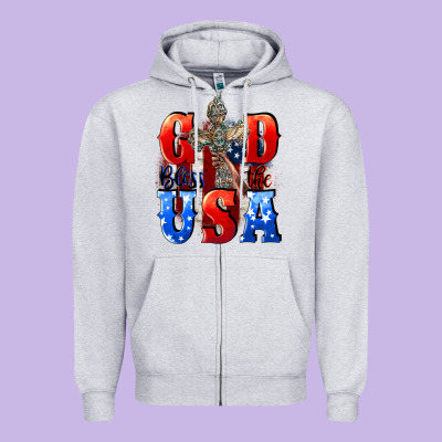God Bless The Usa  4th Of July Zipper Hoodie Designed By Cowgirlartshop