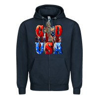 Navy God bless the USA  4th of july Zipper Hoodie - CowGirlArtShop