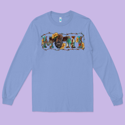 Western Mini Black Highland Calf Long Sleeve Tee Designed By Ranaportraitstore