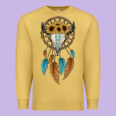 Dreamer Catcher Bull Skull Premium Sweatshirt Designed By Jahusdesignshop