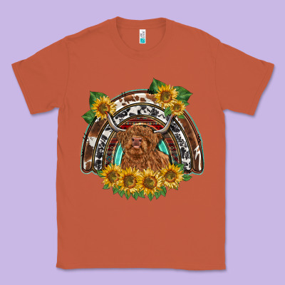 Scottish Calf Sunflowers Rainbow Classic Tee Designed By Barkaloodesign