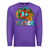 Purple a+ teacher apple Premium Sweatshirt - BundleAndBundleShop