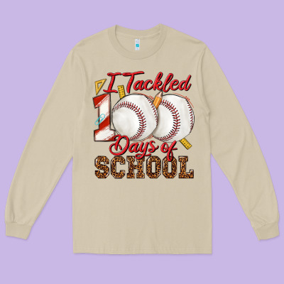I Tackled 100days Of School Baseball Long Sleeve Tee Designed By Texasbilliewilder