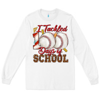 White i tackled 100days of school baseball Long Sleeve Tee - texasbilliewilder