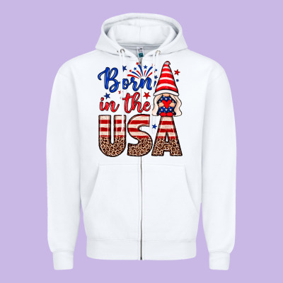 Born In The Usa Gnome Zipper Hoodie Designed By Neo Western