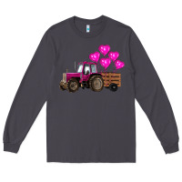 Valentine's Day Pink Tractor With Pin Heart Balloons Long Sleeve Tee | Teevron