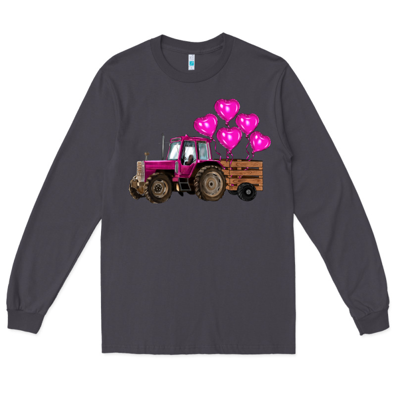 Valentine's Day Pink Tractor With Pin Heart Balloons Long Sleeve Tee by RanaPortraitStore | Teevron