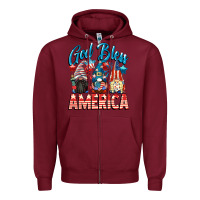 Burgundy God blessed America gnomes 4th of July Zipper Hoodie - CowGirlArtShop