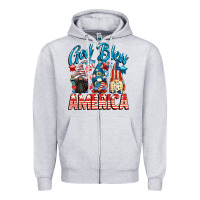 Heather Grey God blessed America gnomes 4th of July Zipper Hoodie - CowGirlArtShop
