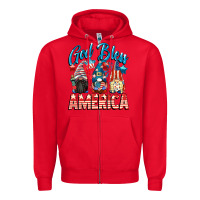 Red God blessed America gnomes 4th of July Zipper Hoodie - CowGirlArtShop