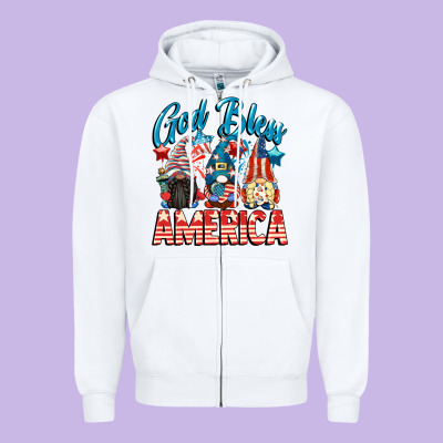 God Blessed America Gnomes 4th Of July Zipper Hoodie Designed By Cowgirlartshop