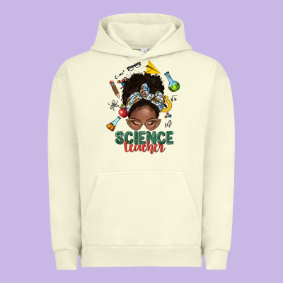 Science Teacher Afro Messy Bun Urban Hoodie Designed By Nancycooperartshop