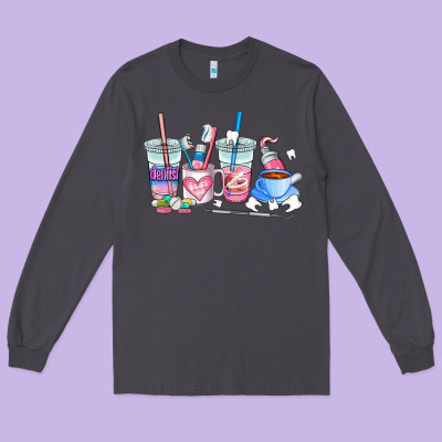 Dentist Coffee Cups Long Sleeve Tee Designed By Adodesignshop