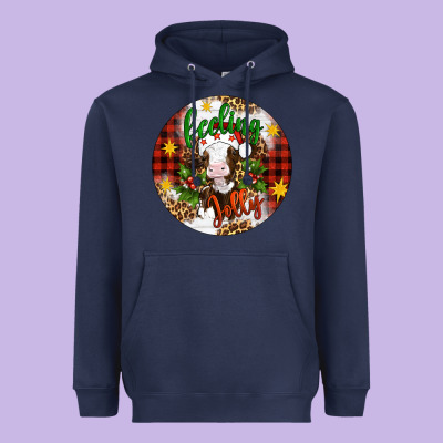 Christmas Feeling Jolly Cow Ornament Heavyweight Hoodie Designed By Artiststas