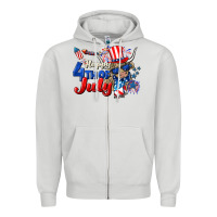 Dove Grey Happy 4th of July cow Zipper Hoodie - CowGirlArtShop