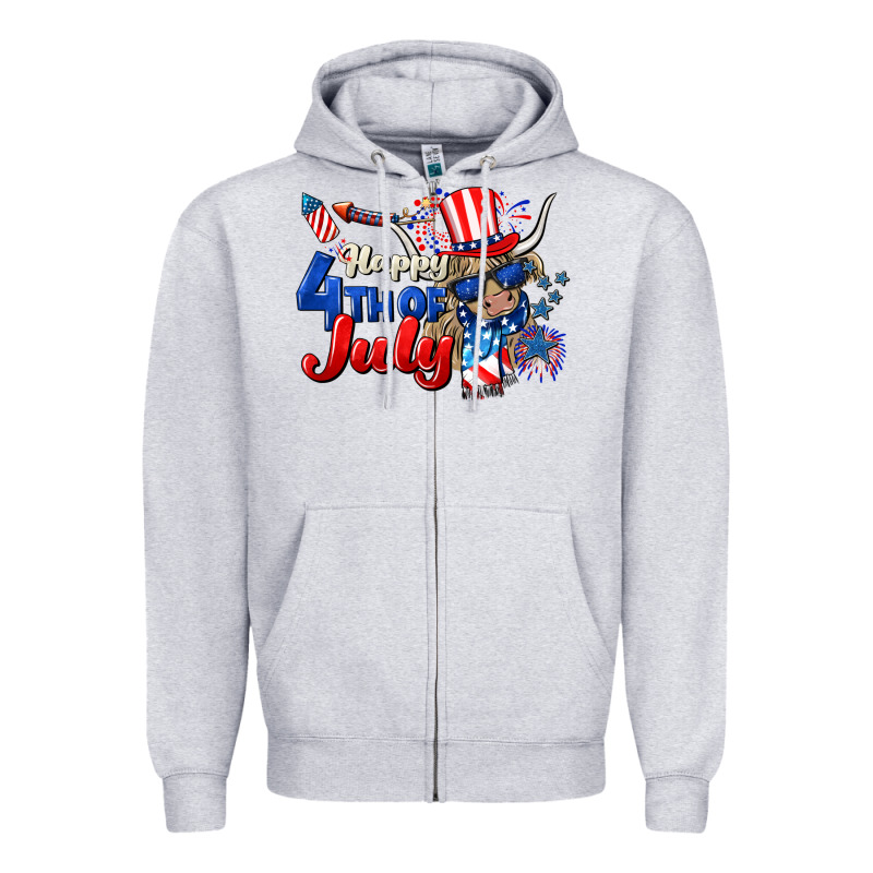 Happy 4th Of July Cow Zipper Hoodie by CowGirlArtShop | Teevron