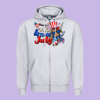 Happy 4th Of July Cow Zipper Hoodie Designed By Cowgirlartshop
