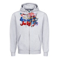 Heather Grey Happy 4th of July cow Zipper Hoodie - CowGirlArtShop
