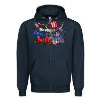 Navy Happy 4th of July cow Zipper Hoodie - CowGirlArtShop