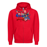 Red Happy 4th of July cow Zipper Hoodie - CowGirlArtShop