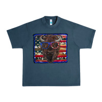 Midnight Navy bison with american flag Urban Heavy Tee - RanaPortraitStore