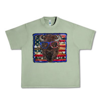 Oil Green bison with american flag Urban Heavy Tee - RanaPortraitStore