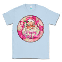 Dusty Blue Pink Merry Christmas Santa Classic Tee - FaDigitalArtStudio