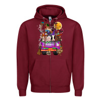 Burgundy Hallloween Farm animals Truck Zipper Hoodie - CowhideDigitalArt