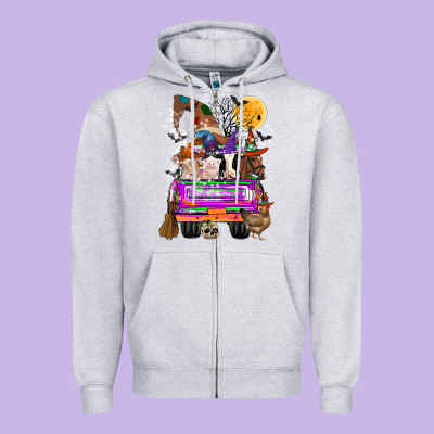 Hallloween Farm Animals Truck Zipper Hoodie Designed By Cowhidedigitalart