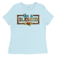 Baby Blue she is blesssed floral Ladies Tee - BarkalooDesign