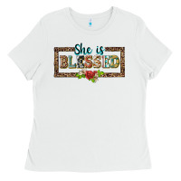White she is blesssed floral Ladies Tee - BarkalooDesign