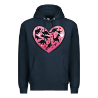 Navy dinosaur valentine heart Premium Hoodie - MaliasSmallBusiness