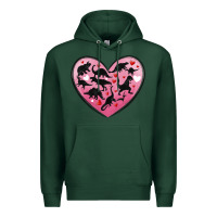 Sports Green dinosaur valentine heart Premium Hoodie - MaliasSmallBusiness