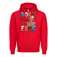 Red Born to be free with skeleton 4th of july Zipper Hoodie - Neo Western