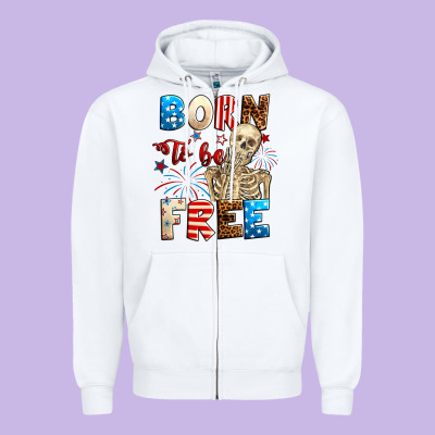 Born To Be Free With Skeleton 4th Of July Zipper Hoodie Designed By Neo Western