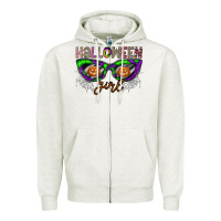 Oatmeal Heather halloween girl Zipper Hoodie - CowhideDigitalArt