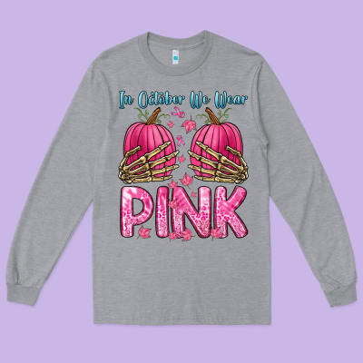 In October We Wear Pink Long Sleeve Tee Designed By Zillion Design Studio