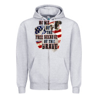 Heather Grey Home of the free because of the brave 4th of july Zipper Hoodie - CowGirlArtShop
