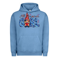Pigment Pebble Blue all american girl with gnome Urban Hoodie - NancyCooperArtShop