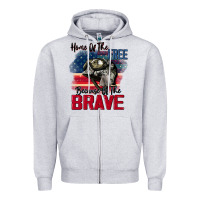 Heather Grey Home of the free because of the brave 4th of july Zipper Hoodie - CowGirlArtShop