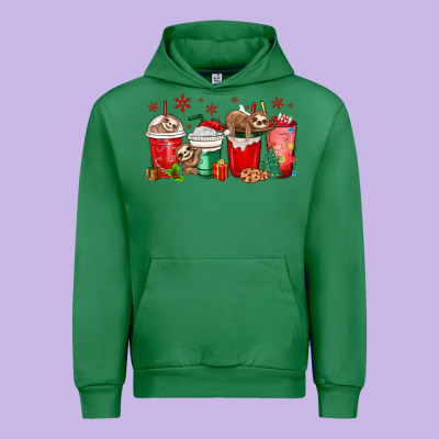 Christmas Sloth Coffee Cups Urban Hoodie Designed By Maliassmallbusiness