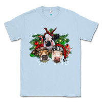 Dusty Blue christmas cows with tree Classic Tee - RanaPortraitStore