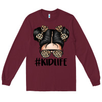 Burgundy kid life leopard messy bun Long Sleeve Tee - texasbilliewilder