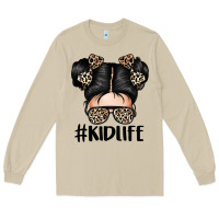 Mushroom kid life leopard messy bun Long Sleeve Tee - texasbilliewilder