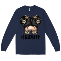 Navy kid life leopard messy bun Long Sleeve Tee - texasbilliewilder