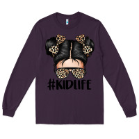 Plum kid life leopard messy bun Long Sleeve Tee - texasbilliewilder