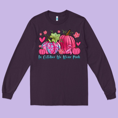 In October We Wear Pink Long Sleeve Tee Designed By Zillion Design Studio