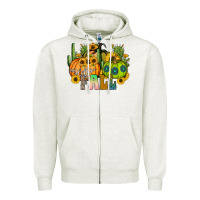 Oatmeal Heather hello fall Zipper Hoodie - CowhideDigitalArt